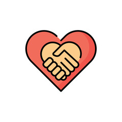 Handshake and heart line icon. Business crowdfunding