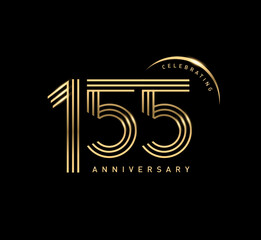 155 years anniversary celebration logotype. elegant modern number gold color