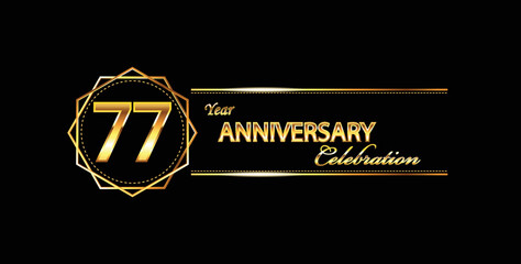 77 anniversary celebration. 77th anniversary celebration. 77 year anniversary celebration with gold shine and black background.