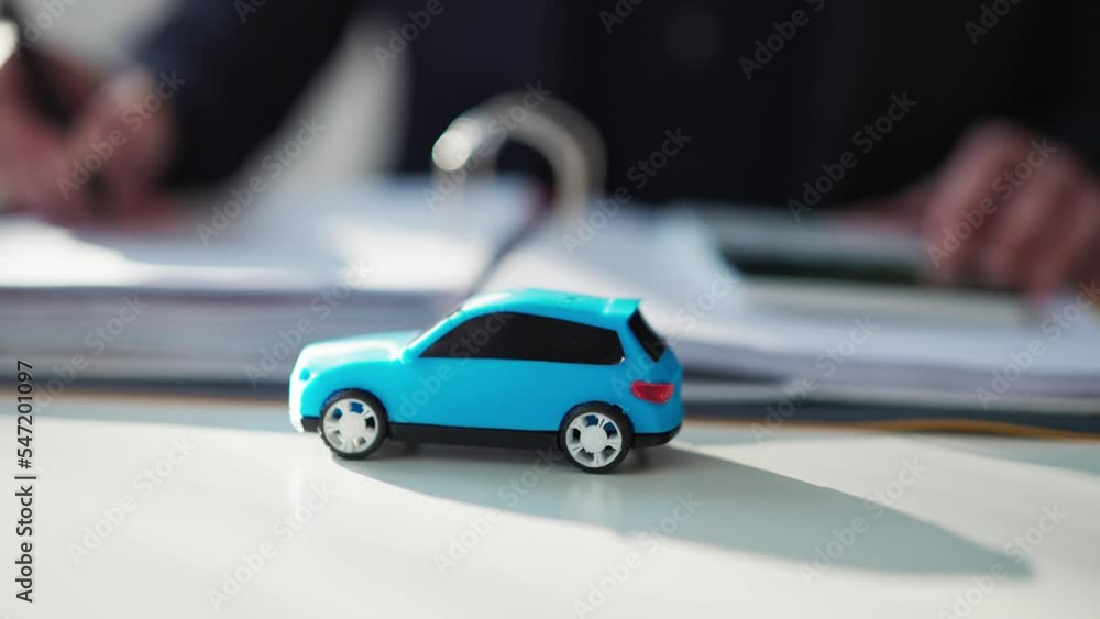 Poster blue toy car in front