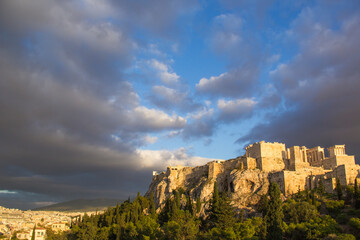 Beautiful view of the Acropolis and Erechtheion in Athens, Greece