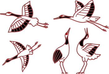 ノスタルジックな鶴のシンプルイラストセット