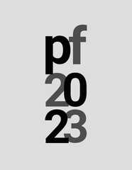 PF 2022. Pour féliciter 2023. New year 2023 greetings card. Christmas 2023 greetings minimalist card typography.