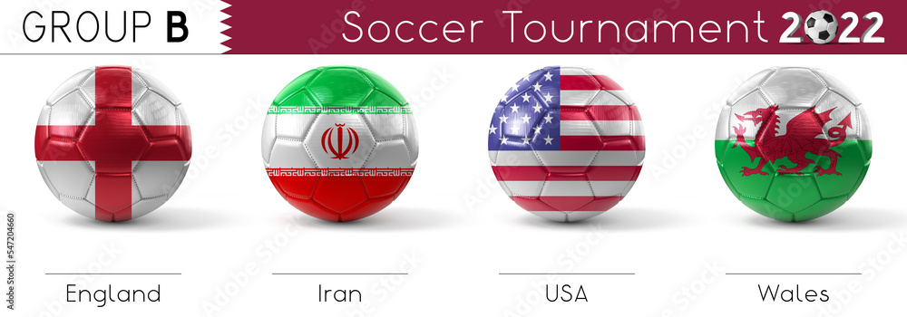 Sticker Soccer Tournament 2022 - Group B chart - 3D illustration