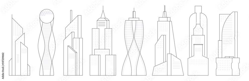 Poster futuristic architecture - modern thin line design style vector illustration set