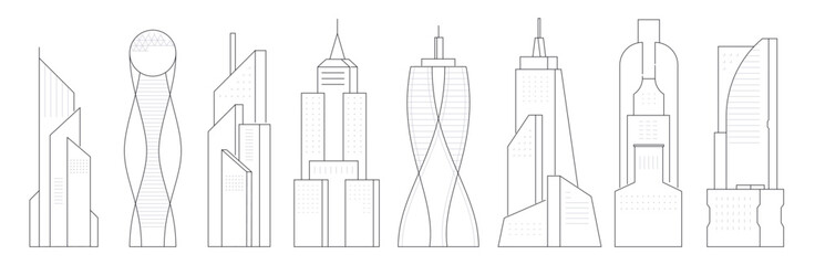 Futuristic architecture - modern thin line design style vector illustration set