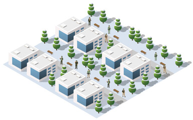New Year Christmas 3d house in the winter forest. Isometric city