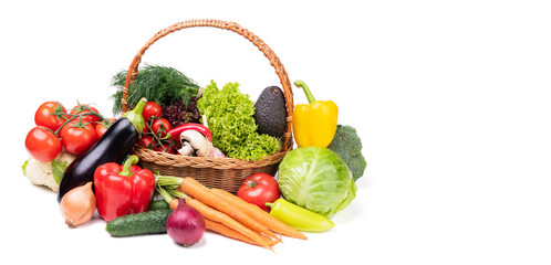 variety of fresh and ripe healthy vegetables isolated on white. copy space