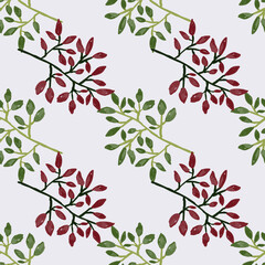 Hand drawn branches with leaves seamless pattern. Botanical sketch background. Decorative forest twig endless wallpaper. © smth.design