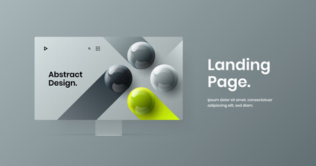 Bright desktop mockup landing page illustration. Clean site design vector layout.