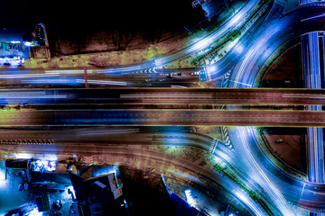 City interchange closeup at night, Smart Modern city night background and wireless communication...