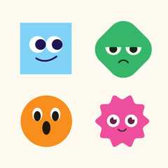 Geometric face emotions. Design for element, decoration, sticker, poster. Different shapes