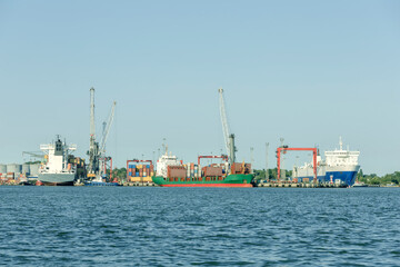 cargo liners in the port for unloading