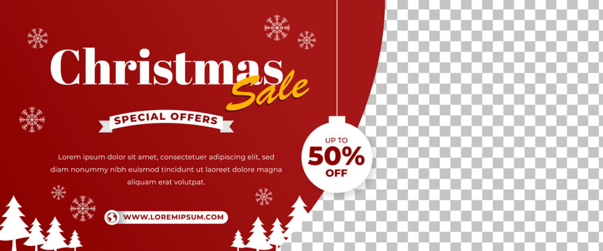 Christmas sale horizontal banner design template. Modern banner with place for the photo