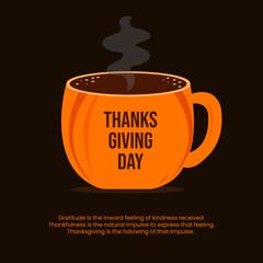 Happy thanks giving in a coffee mug, vector illustration, greeting card, social media post, banner, poster, flyer, decoration card, invitation card