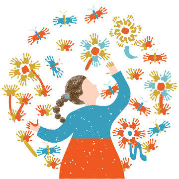 diversity people - white girl playing painting a circle with her palms