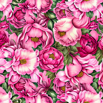 Beautiful Floral pattern of lush blooming flowers