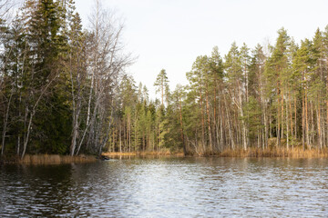 Fototapeta na wymiar Late autumn lake view in Eastern Finland