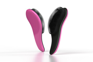 Pink hair brush 3d render on transparent background