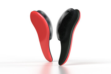 Red hair brush 3d render on transparent background