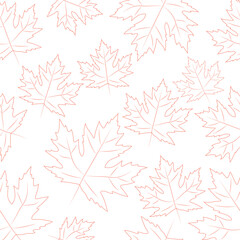 Maple seamless pattern. Outline autumn red background with maple leaves. Line art. Isolated on white background. Thanksgiving Day. For fabric, wallpaper, textile, wrapping paper. Vector illustration.