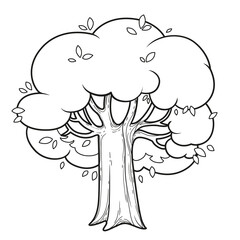 Big foliar tree linear drawing for coloring page isolated on white background