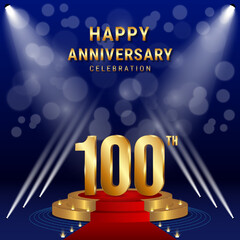 100th Anniversary Celebration. Template design with golden stage for celebration event, wedding, greeting card and invitation card. Vector illustration EPS10