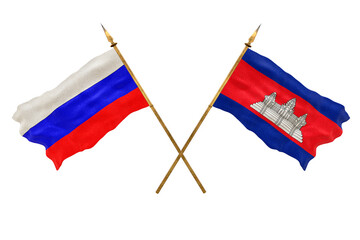 Background for designers. National Day. 3D model National flags  of Russia and Cambodia