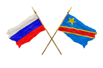 Background for designers. National Day. 3D model National flags  of Russia and Congo Democratic Republic
