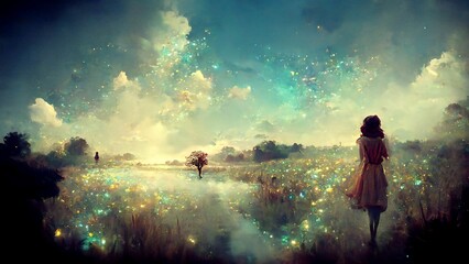 Obraz premium Every moment is a fresh beginning ethereal happy landscape v4