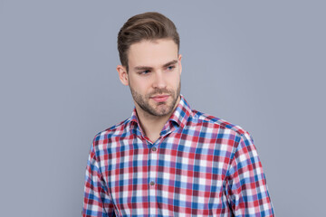 face of man in casual style. studio shot of man. caucasian man having stubble. handsome man