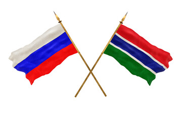 Background for designers. National Day. 3D model National flags  of Russia and Gambia