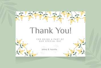 Thank you card design with hand drawn flower abstract shape background template