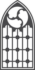 Gothic window. Vintage stained glass church frame. Element of traditional European architecture. 