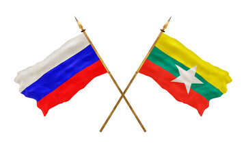 Background for designers. National Day. 3D model National flags  of Russia and Myanmar