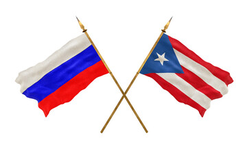 Background for designers. National Day. 3D model National flags  of Russia and Puerto-Rico