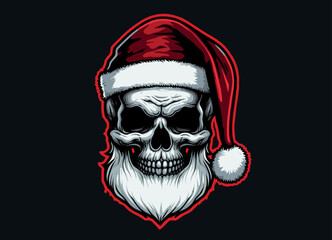 Skull Santa Claus vintage style. Vector illustration. New Year or Christmas party poster.
