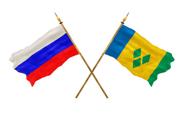 Background for designers. National Day. 3D model National flags  of Russia and Saint Vincent