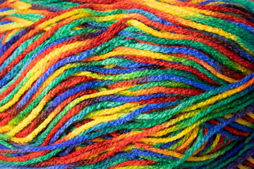 Balls of colorful yarn as nice background. Threads of wool boho image for handicrafts banners and promotion