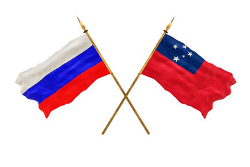 Background for designers. National Day. 3D model National flags  of Russia and Samoa