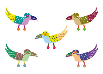 Colorful birds on white background - icon - creative design