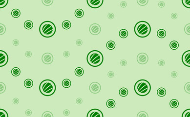 Seamless pattern of large and small green sushi roll symbols. The elements are arranged in a wavy. Vector illustration on light green background