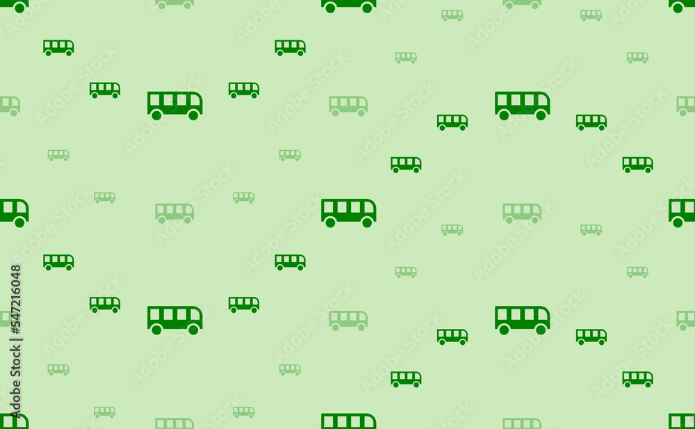 Poster seamless pattern of large and small green bus symbols. the elements are arranged in a wavy. vector i