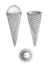 Vintage ice cream cones hand-drawn illustration