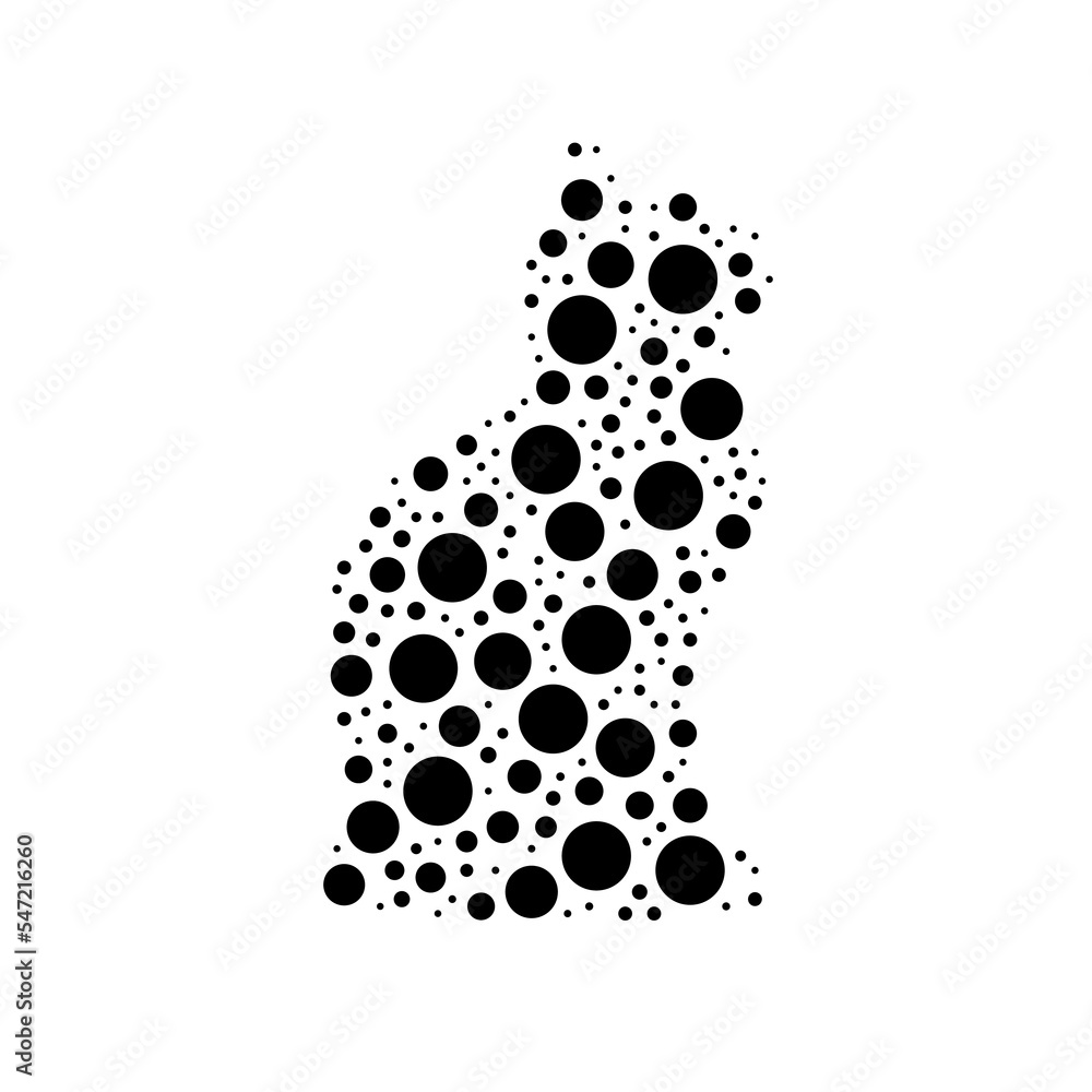 Poster a large cat symbol in the center made in pointillism style. the center symbol is filled with black c