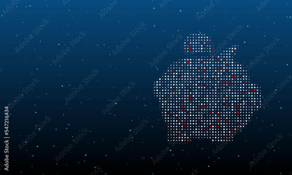 Poster on the right is the piggy bank symbol filled with white dots. background pattern from dots and circl