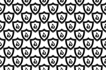 Seamless pattern completely filled with outlines of fire protection symbols. Elements are evenly spaced. Vector illustration on white background
