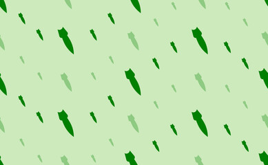 Seamless pattern of large and small green falling rocket symbols. The elements are arranged in a wavy. Vector illustration on light green background