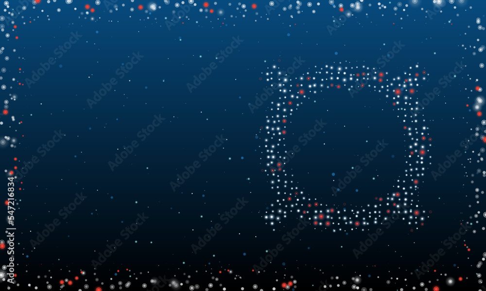 Poster on the right is the currency symbol filled with white dots. pointillism style. abstract futuristic f