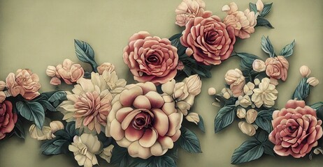 Artificial rose flower vintage wallpaper background Generative AI